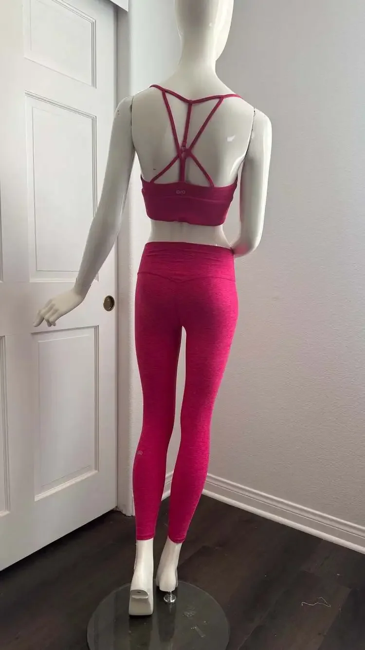 ALO Yoga HeatherFlex High-Waisted TLC Legging and Strappy Bra Set - Raspberry Fi